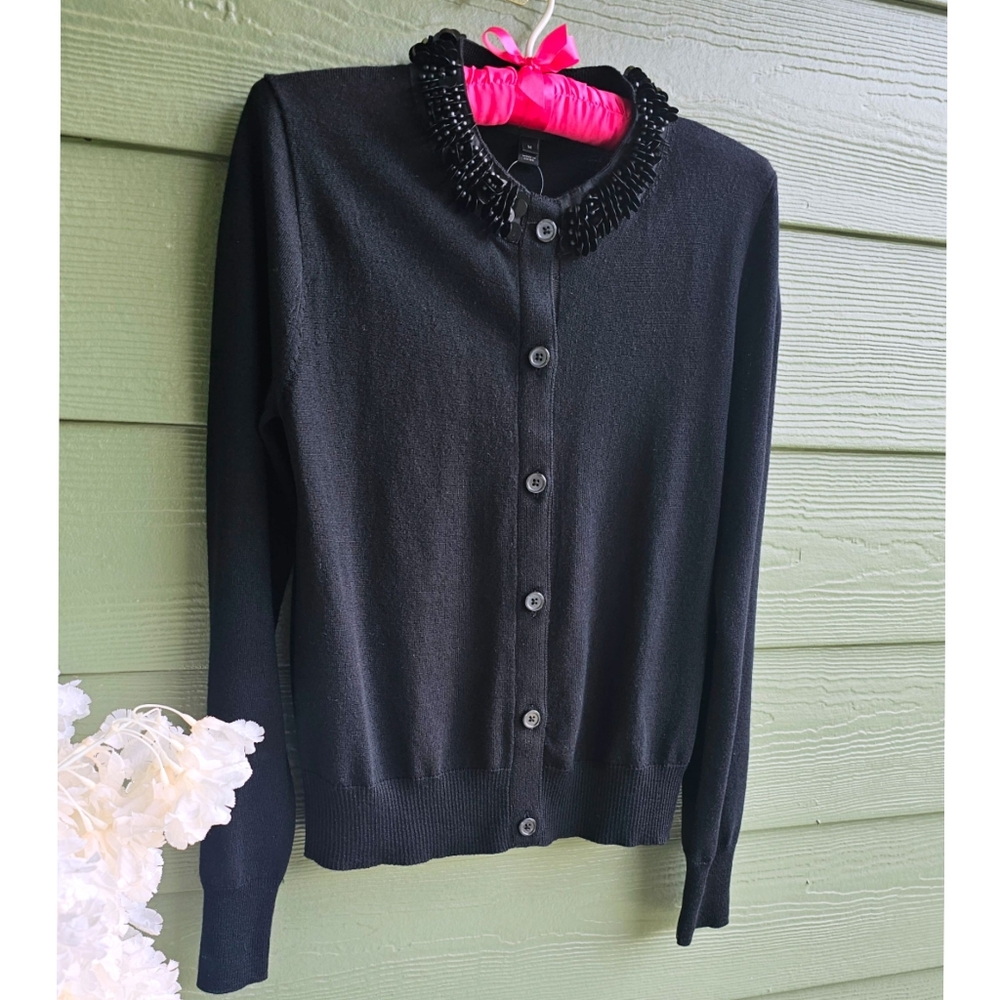 J.Crew Black Merino Wool Sequin Long Sleeve Cardigan Sweater